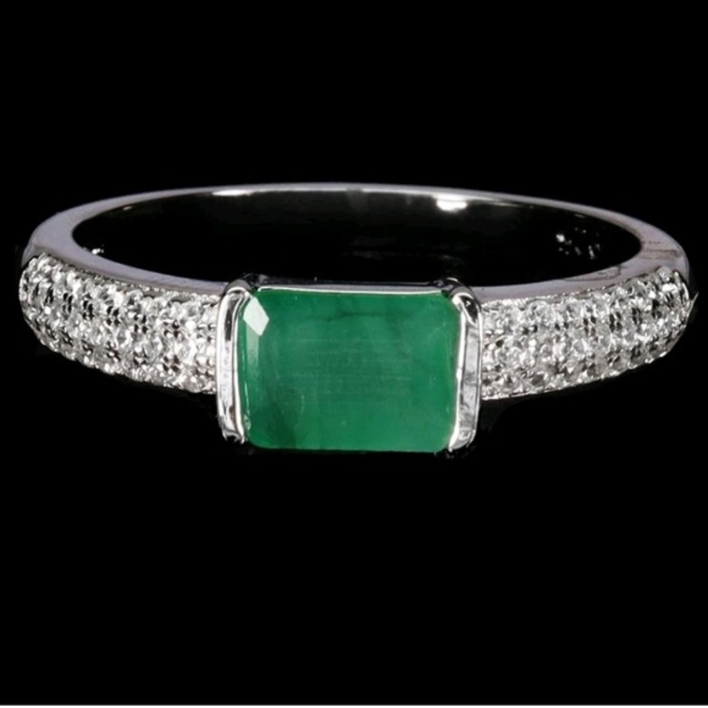 925 Sterling Silver Ring With Natural Emerald 7x5mm Cz 78$